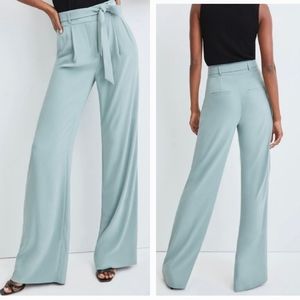 Veronica Beard Tie -Waist Wide Leg Trevina Crepe Pant in Pale Sage Size 8